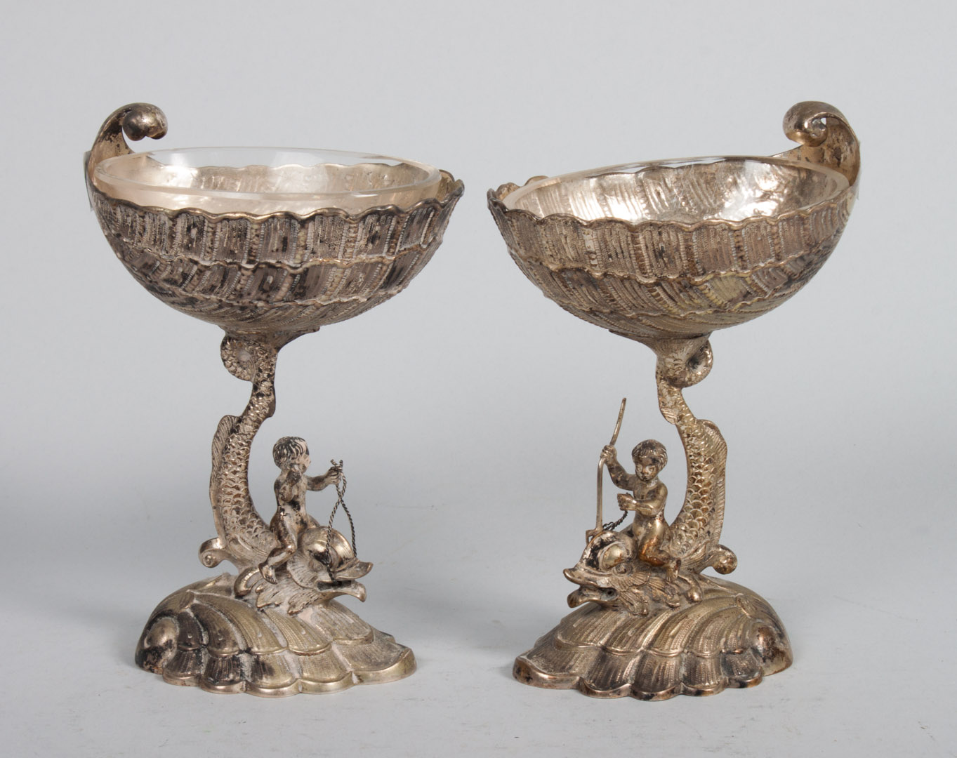 Appraisal: Pair of German silver shell-form master salts each modeled as