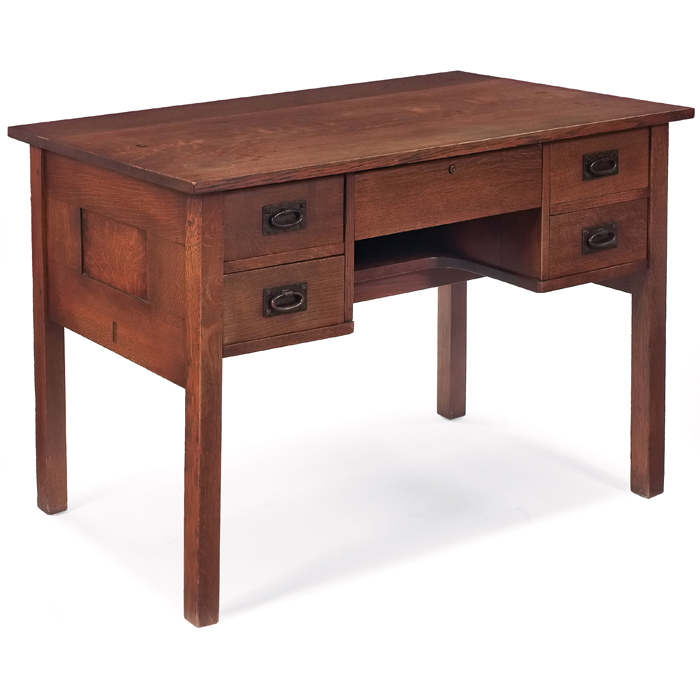 Appraisal: Gustav Stickley desk rectangular top over five drawers and knee-hole