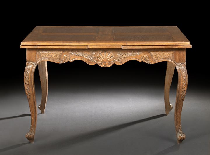 Appraisal: Provincial Louis XV-Style Oak Draw-End Dining Table fourth quarter th