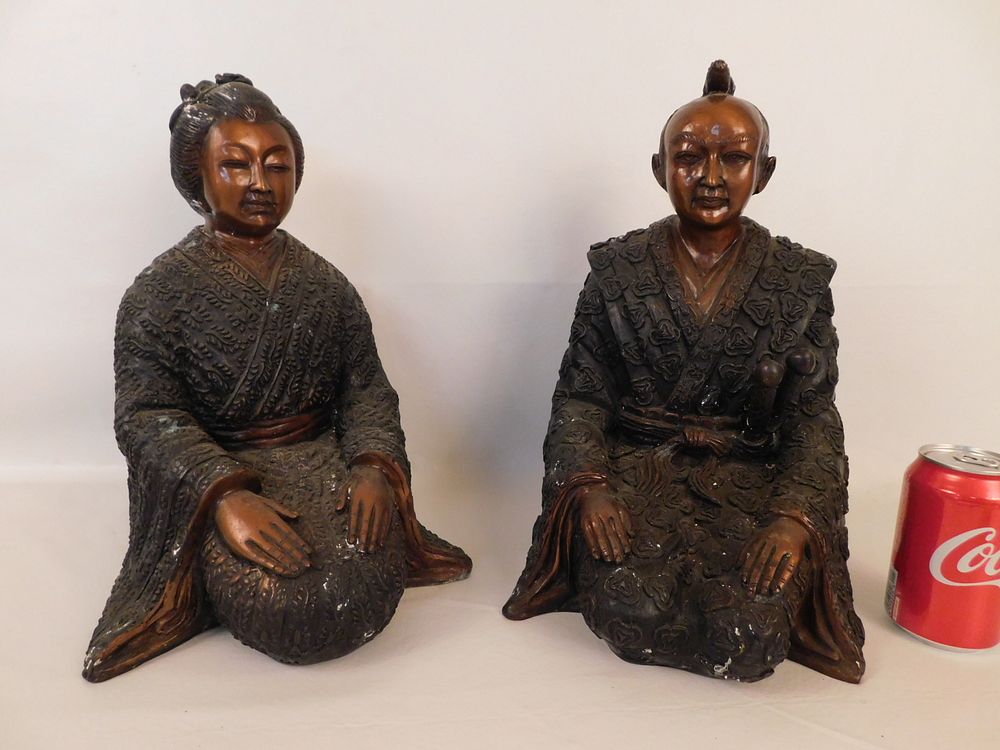 Appraisal: PAIR JAPANESE BRONZE FIGURES Pair th century bronze sculptures of