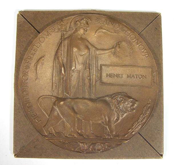 Appraisal: World War l military bronze death plaque awarded to Henry