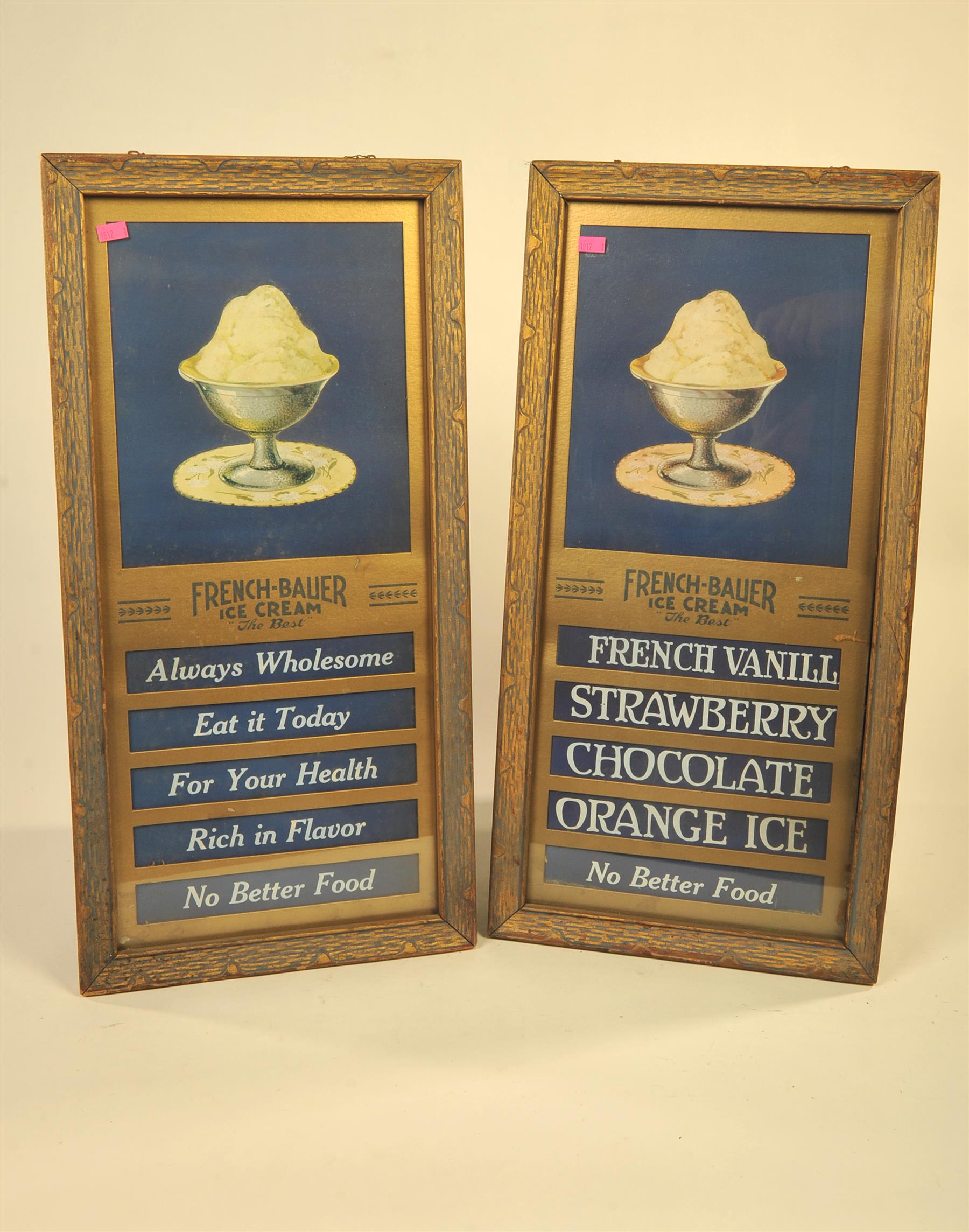 Appraisal: TWO FRAMED FRENCH-BAUER ICE CREAM ADVERTISEMENTS Cincinnati Ohio st half-