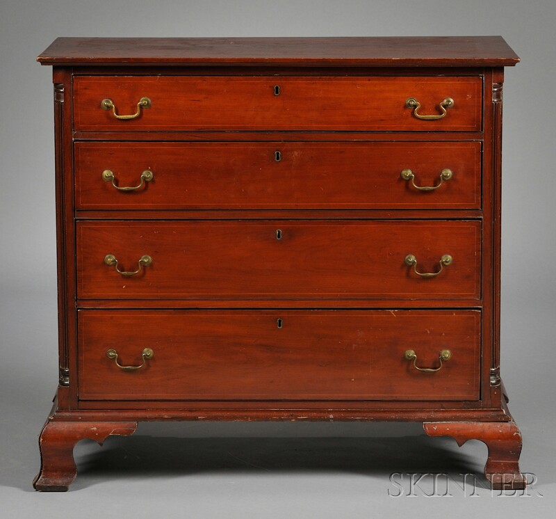 Appraisal: Federal Cherry Carved and Inlaid Chest of Drawers Connecticut late