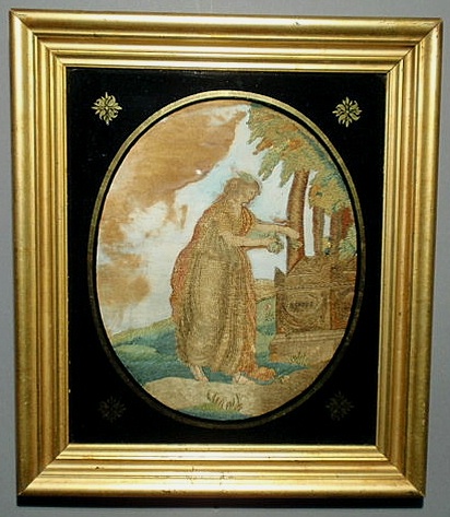 Appraisal: Gilt framed mourning needlework th c with the name Werter