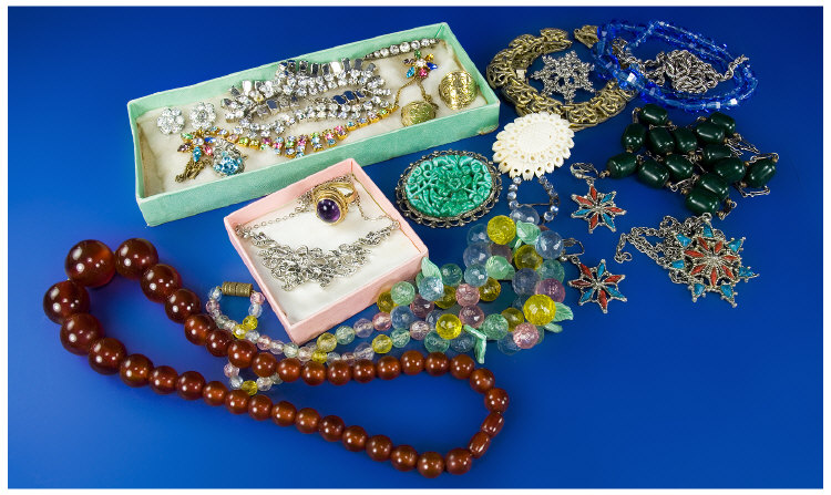 Appraisal: Collection Of Costume Jewellery Comprising Rings Necklaces Beads Brooches etc