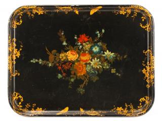 Appraisal: English Hand Painted Floral Papier Mache Tray English th century