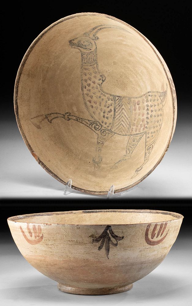 Appraisal: th C Islamic Pottery Bowl w Antelope North Africa to