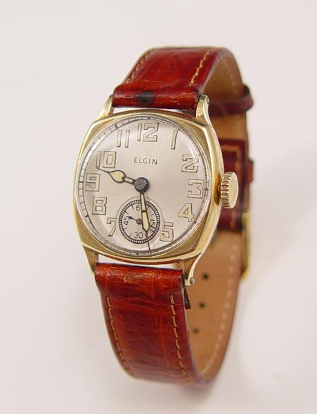 Appraisal: CA ELGIN GOLD FILLED CUSHION SHAPE WRISTWATCH Early Elgin wristwatch