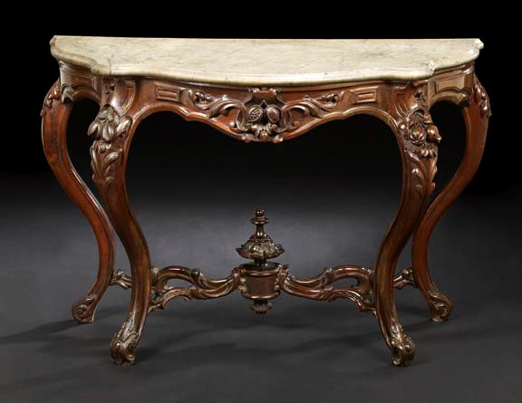 Appraisal: American Rococo Revival Rosewood and Marble-Top Console Table third quarter