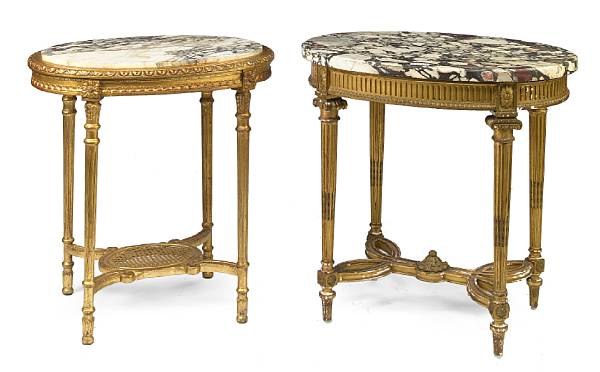 Appraisal: A group of two Louis XVI giltwood marble topped tables