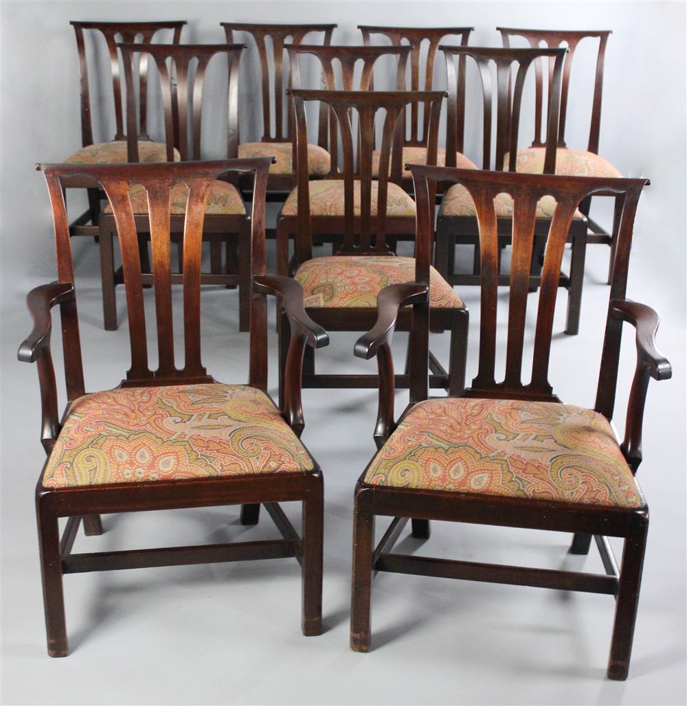 Appraisal: SET OF TEN ENGLISH COUNTRY CHIPPENDALE CHAIRS the set of