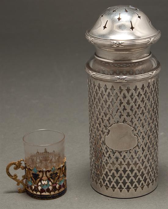 Appraisal: American reticulated sterling silver talc shaker together with a Continental