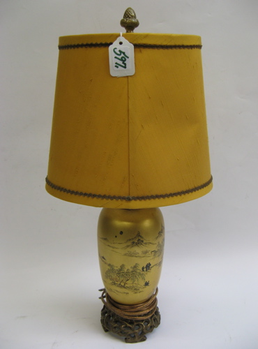 Appraisal: JAPANESE LAQUERWARE TABLE LAMP the gold field painted with mountain