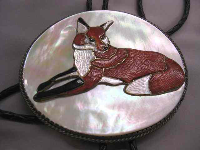 Appraisal: Indian Bolo Tie fox on abalone medallion fancy stone inlay