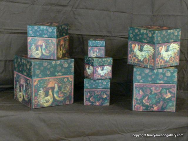 Appraisal: Rooster Hen Decorated Nesting Storage Box Set includes various size