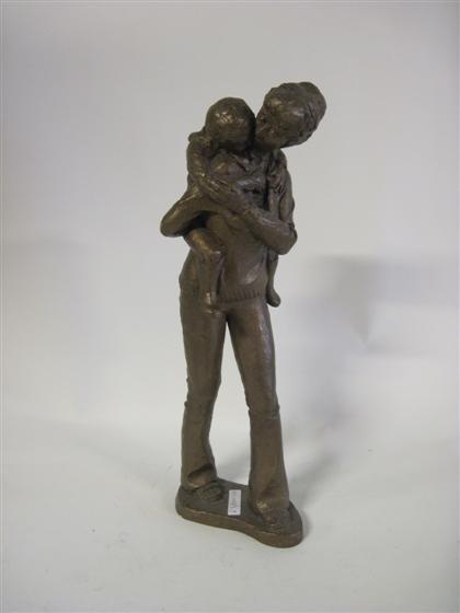 Appraisal: Bronze figure of a mother and child th century