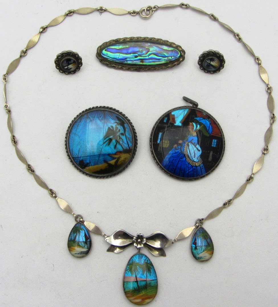 Appraisal: A group of mostly silver mounted blue butterfly wing jewellery