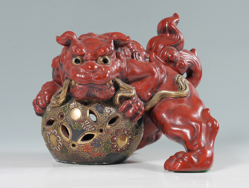 Appraisal: JAPANESE SATSUMA PORCELAIN FOO DOG Red body foo dog with