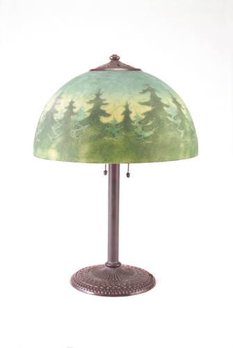 Appraisal: HANDEL Arts Crafts table lamp with reverse-painted shade the hemispherical