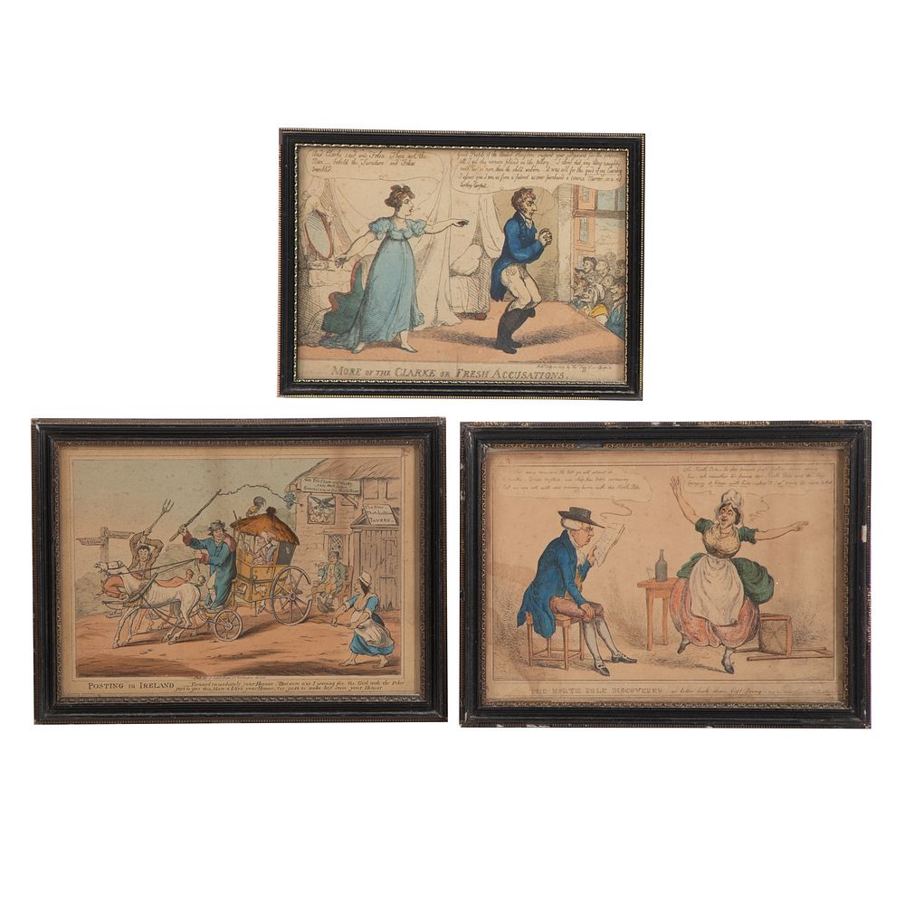 Appraisal: Three Framed th c British Satirical Engravings Thomas Rowlandson -