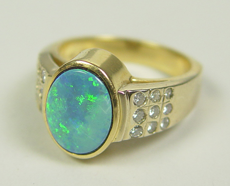 Appraisal: Ladies k Yellow Gold Opal Diamond Ring k yellow gold