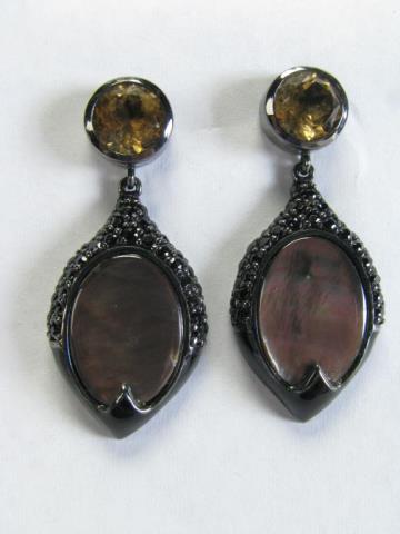 Appraisal: A pair of sterling silver black enamel citrine and Mother