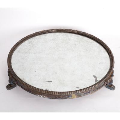 Appraisal: A Sheffield plate circular mirror plateau circa on claw feet