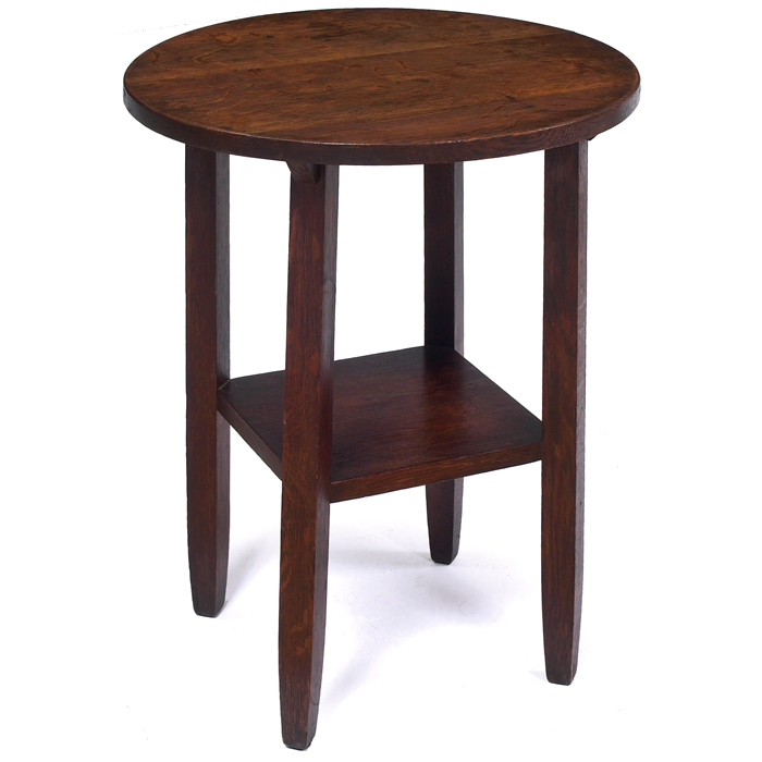 Appraisal: Limbert tabouret circular top over a lower square shelf supported