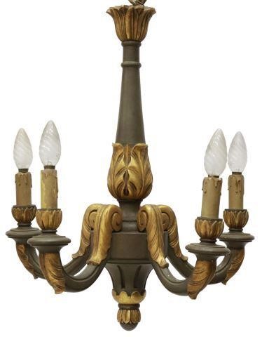 Appraisal: French parcel gilt and painted wood five-light chandelier th c