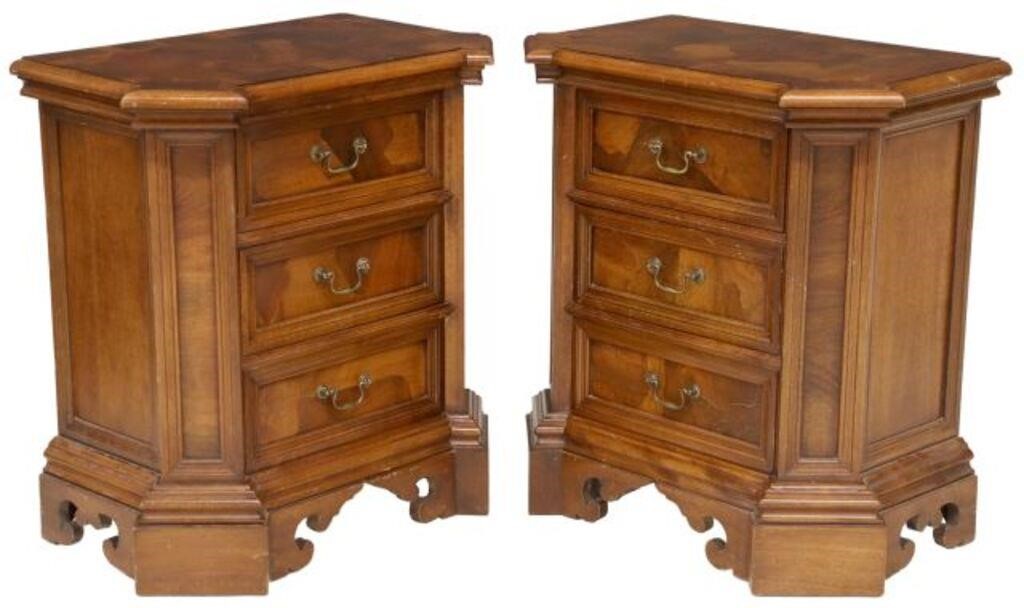 Appraisal: pair Italian Baroque style nightstands th c patchwork burl walnut