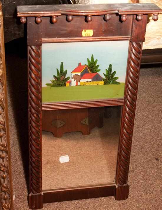 Appraisal: American Classical mahogany mirror with reverse painted panel th century