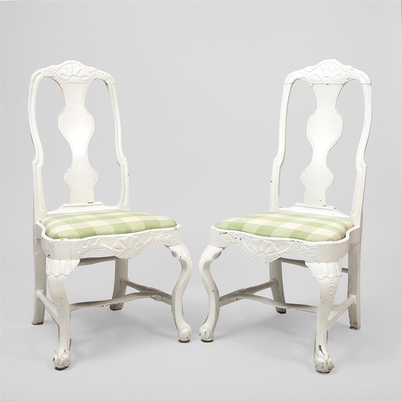 Appraisal: Pair of Swedish Rococo White-Painted Side Chairs Each with an