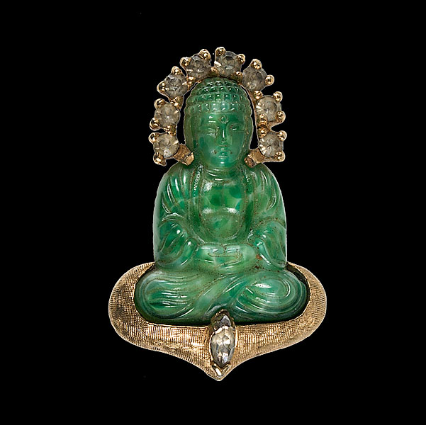 Appraisal: Chinese th century A miniature spinach green hard stone seated