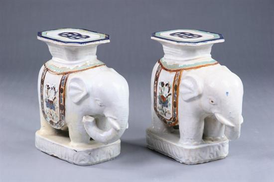 Appraisal: PAIR CHINESE POLYCHROME PORCELAIN ELEPHANT-FORM STANDS - in high Property