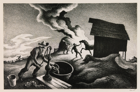 Appraisal: THOMAS HART BENTON Fire in the Barnyard Lithograph x mm