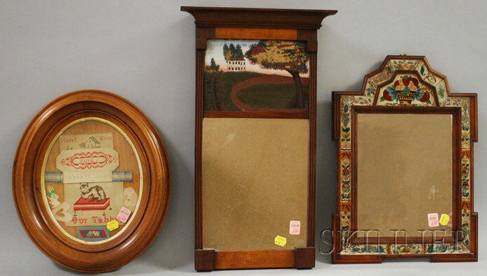 Appraisal: Small Mahogany Tabernacle Mirror with Reverse-painted Glass Tablet a Wood