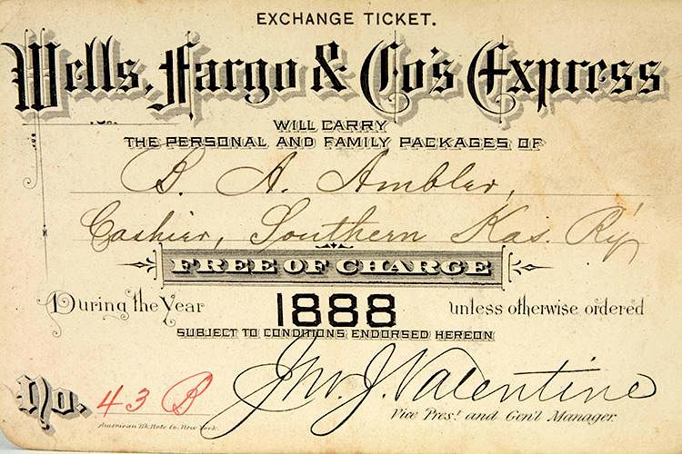 Appraisal: Wells Fargo Co Exchange Ticket This ticket was issued to