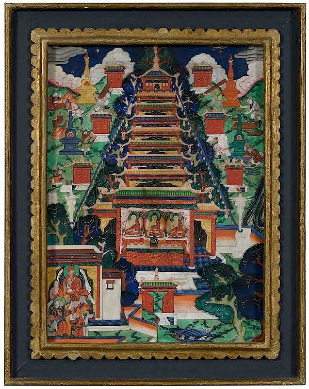 Appraisal: Framed Tibetan Thangka possibly th th century ink and pigment