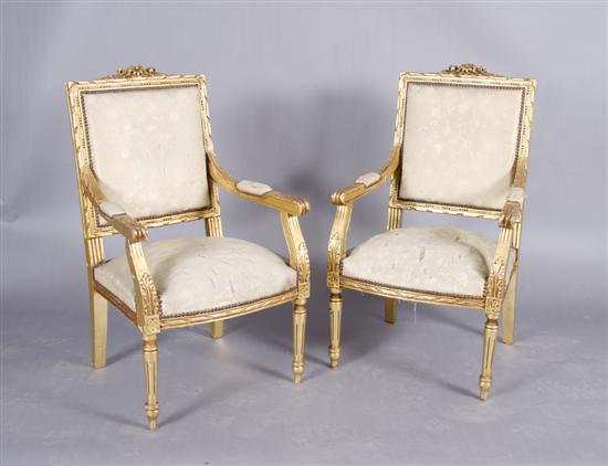 Appraisal: A Pair of Louis XVI Style Giltwood Fauteuils Height x