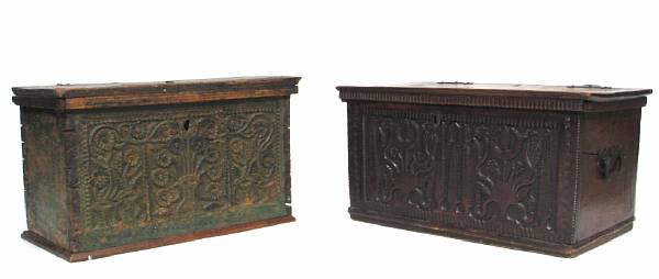 Appraisal: Two Continental carved storage boxes incorporating antique elements height in