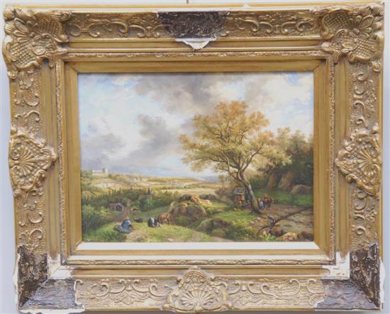 Appraisal: DECORATIVE OIL ON PANEL Pastoral Landscape Signed lower left L