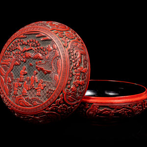 Appraisal: A Chinese Carved Red Lacquer Circular Covered Box carved to