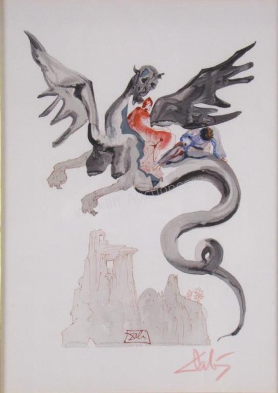 Appraisal: A Salvador Dali color woodblock On Geryon's back Canto from