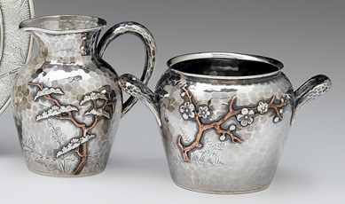 Appraisal: Silver mixed metal 'Japanese' style sugar and creamer whiting manufacturing