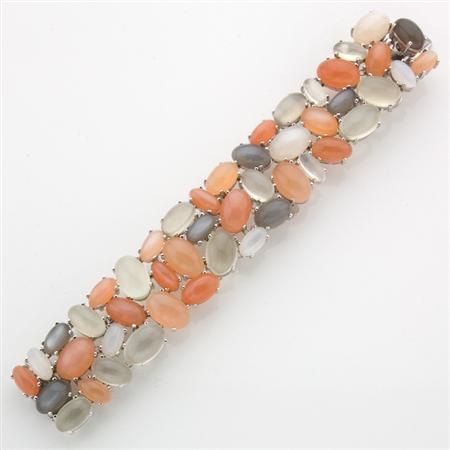 Appraisal: White Gold and Multicolored Feldspar Cuff Bracelet Estimate -