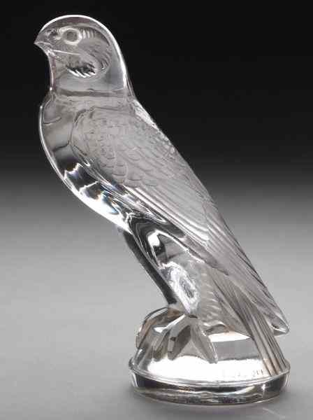 Appraisal: R Lalique ''Faucon'' hood ornament mascotin clear and frosted glass