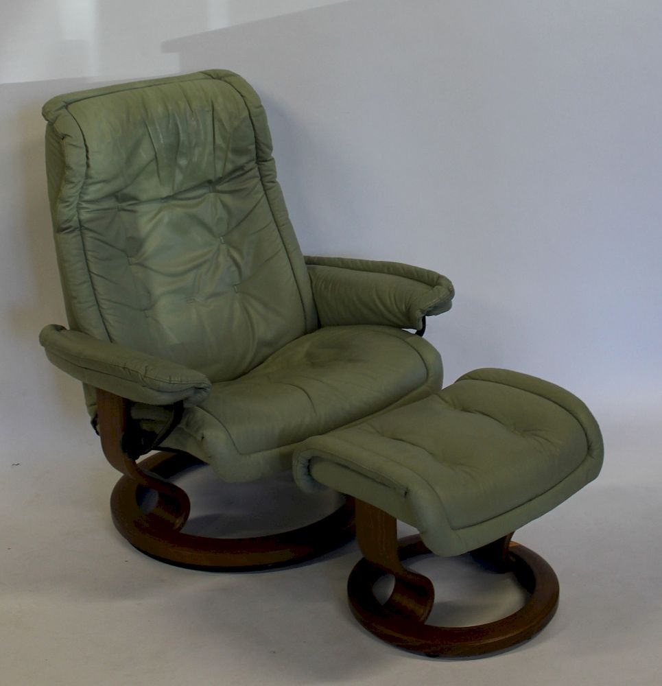 Appraisal: EKORNES Signed Vintage Leather Chair And Ottoman Signed on the