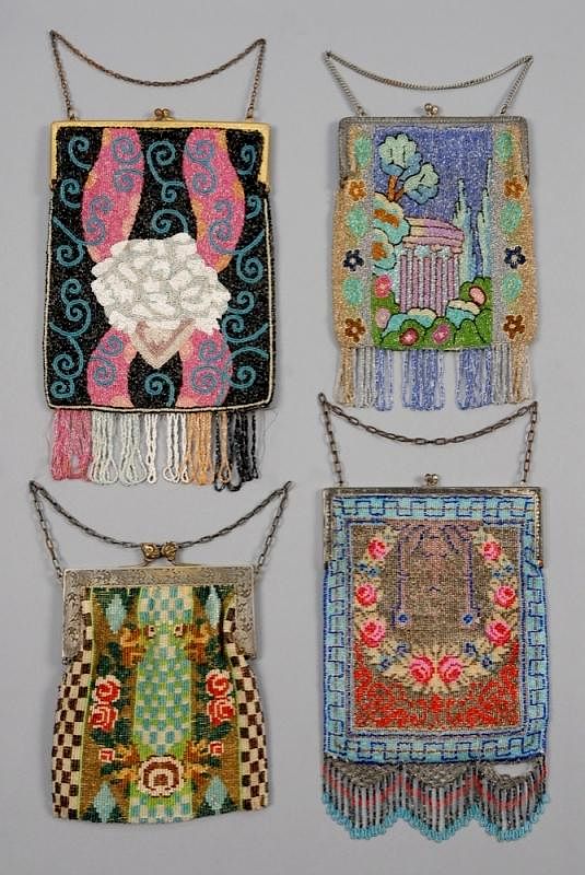 Appraisal: THREE DECO BEADED BAGS EARLY th C All with hinged