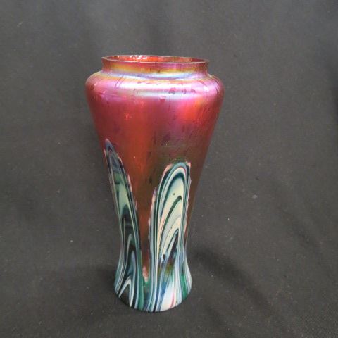 Appraisal: Rindskopf Art Glass Vase pulled feather and oil spot on