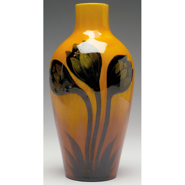 Appraisal: Austrian vase brown glaze with painted dark brown crocus and